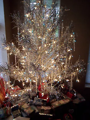 Vintage Sears MCM Aluminum Tapered Christmas Tree 31 Branch 4Ft Original Box • $245