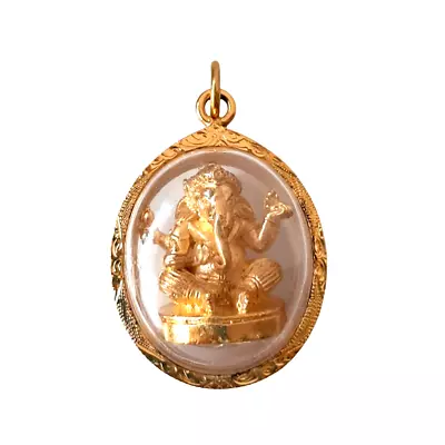 Ganesha Pendant Hindu Elephant God Thai Amulet Gold Micron Case Wealthy Success • $29.99