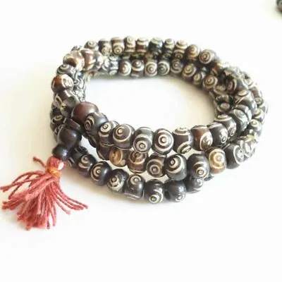 Mala Bracelet 108 Beads Buddhist Yoga Prayer Necklace Natural Yak Bone Carved • $32.29