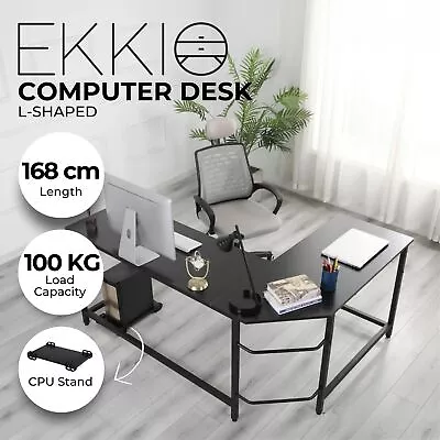 EKKIO L Shape Computer Desk PC Laptop Corner Work Study Table Home Office Black • $217.95