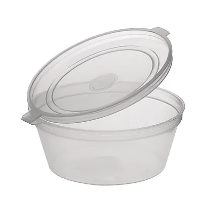 2oz Hinged Lid Container Clear Plastic Sauce Cups Food Container Deli Takeaway • £6.95