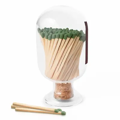 Small Clear Glass Match Cloche Jar - Fireplace Matches Holder With Striker - Fan • $24.99