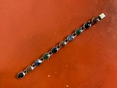  Vintage MEXICO  Sterling Silver Multi Gem  Link Bracelet 7.25  • $89