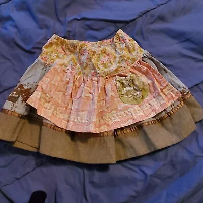 Matilda Jane Apron Skirt Size 4 Westside Gretta Calico Pink Brown Blue Floral • $17