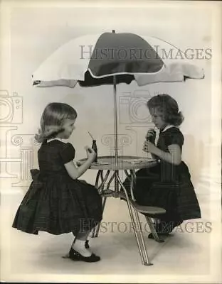 1960 Press Photo Umbrella Topped Party Table By Kusan Inc Is Welcome Equipment • $19.99