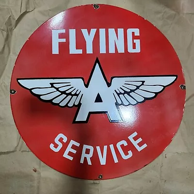 Flying A Service Porcelain Enamel Sign 30 Inches Round • $100