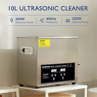 CREWORKS Ultrasonic Cleaner W Heater & Timer 10L Ultrasonic Cleaning Machine • $118.99