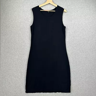 Misook Dress Medium Black Sleeveless Scoop Neck Tank Sheath Acrylic Knit Classic • $26.97