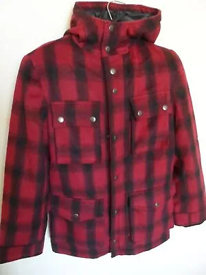 Merona Men's Wool Blend Hooded Jacket Red/Black Plaid Size: S MSRP $79.99  () • $45