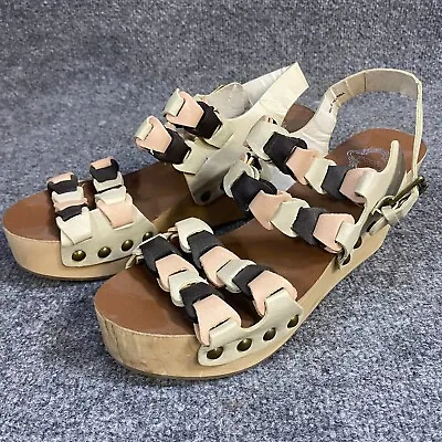 Ecote Women's Sandals 8 Beige Wood Platform Leather Strappy  NEW • $31.92