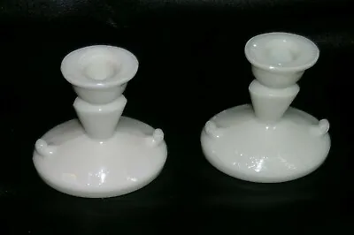 2 Vintage McKee Milk Glass Candle Holders Candlesticks Ivory Pair • $45