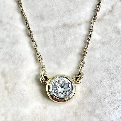 Vintage 0.60 CT 14K Diamond Solitaire Necklace - 2 Tone Gold Diamond Necklace • $1750.50