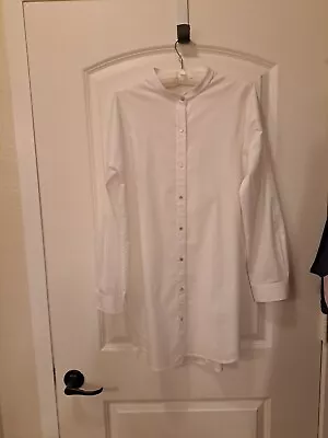 Eileen Fisher Shirt Tunic White XL  Mandarin Collar Cotton Spandex Blend... • $65