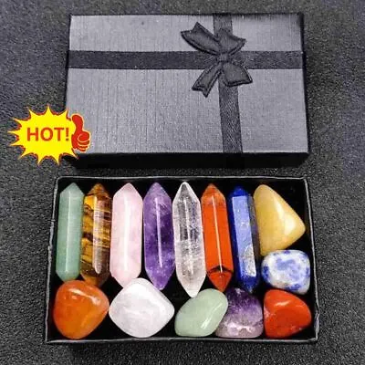 14Pcs/set Reiki Healing Crystals Kit With Box Natural Crystal Quartz Xmas TK • $13.53