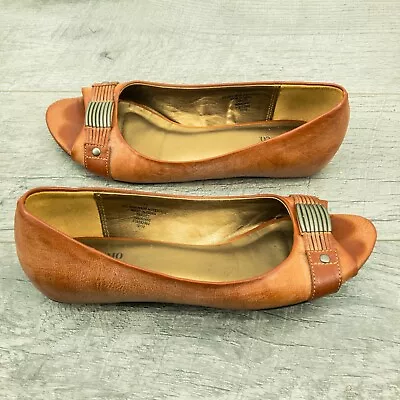 Mossimo Womens Open Toe Flats Brown Faux Leather Size 7.5 • $7.49