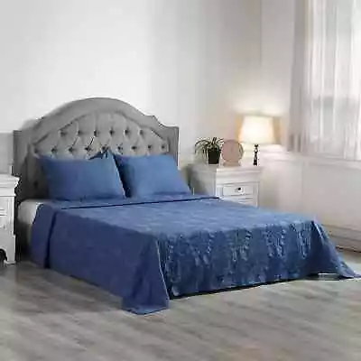 SYMPHONY HOME Blue Quilted Matelasse Cotton Bedspread 2 Pillowcases-Queen Gifts • $110.80