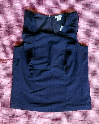 NEW J.Crew Sleeveless Ruffle Top Navy Blue Striped Blouse With Swiss Dots Size 0 • $21.48