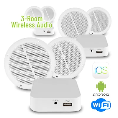 Multi Room Ceiling Speaker System With Wi-Fi App Controlled Amplifier 3-Rooms • £165