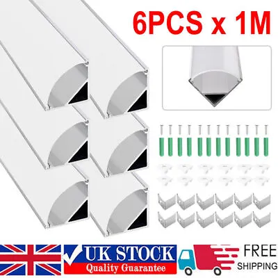 6 Pack LED Aluminium Channel Profile 3.3ft Extrusion Diffuser Strip Lights Cover • £10.89