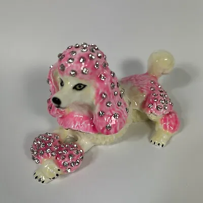 Poodle Dog Trinket Box Pink White Jeweled Rhinestones Valentines • $30