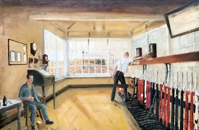 Original Early 20th Century Oil Painting On Board Railway Signal Box Steam Train • £353