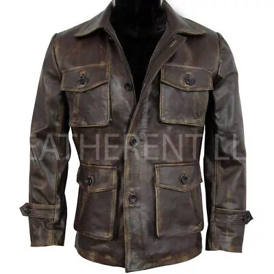 Mens Stylish New Cafe Racer Biker Genuine Distressed Brown Sheep Leather Jacket • $116.99
