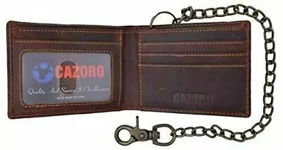 Cazoro Leather Slim Bifold Wallet With Gunmetal Metal Chain • $19.99