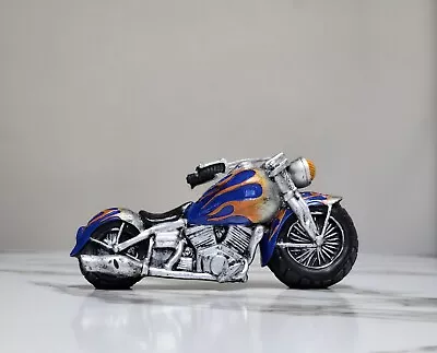 Hand Painted Collectible 7.5  Harley Davidson Motorcycle Statue Blue With Flames • $19.99