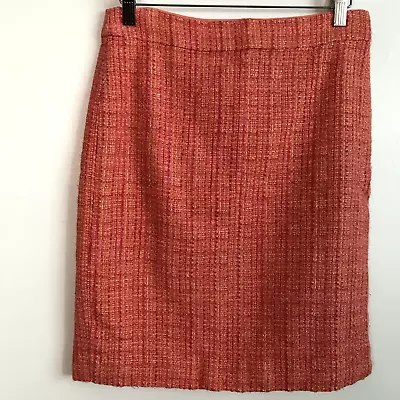 J Crew 4 No-2 Pencil Skirt Orange Boucle Tweed Straight Zip Knee Length Preppy • $5