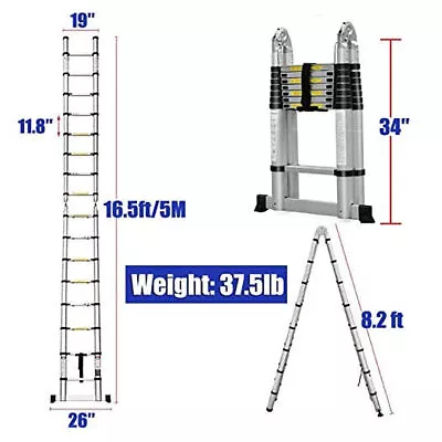 Telescopic Extension Ladder Aluminum Folding Step Multi-Use Non-Slip Heavy Duty • $146.78