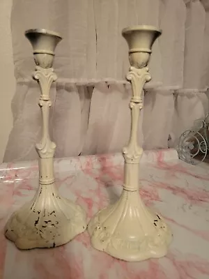 Shabby Chic Metal Candlesticks • $25