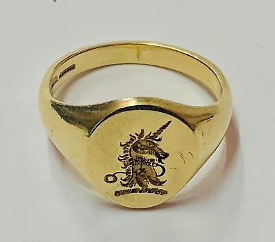 “9ct Solid Gold Unicorn Intaglio Seal Ring” Heavy 9.5g Size Z + 1 • £645