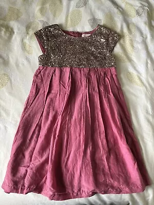 Mini Boden Pink Silk Gold Sequin Dress Girls Size 9-10 Party Dress • $28