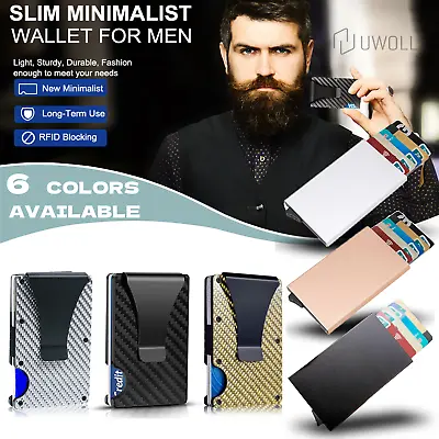 RFID Minimalist Wallet For Men Carbon Fiber Credit Card Holder Money Clip Wallet • $6.76