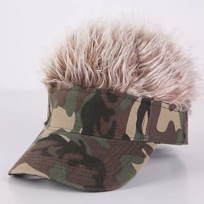 Camouflage Visor Baseball Cap With Spiked Hairs Wig Baseball Hat With Spiked Wyu • $5.17