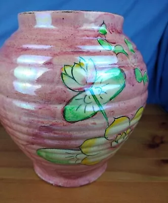 Art Deco Kensington Ware Hand Painted Floral Ribbed Vase (B2) • £19.99