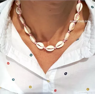 £4.95 • Buy Colour Cowrie Shell Beach Friendship Necklace Sea Boho Summer Seashell Jewellery