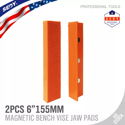 2pc 6  Universal Bench Vise Soft Jaw Cover Magnetic Retention Orange Waffle Face • $10.49