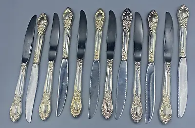 LOT OF 12 Oneida Silversmiths SILVERPLATED DINNER KNIVES / KNIFE Rose • $9.95