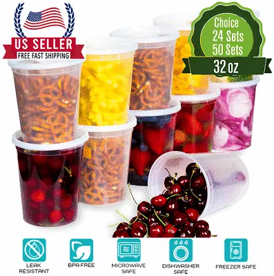 $21.99 • Buy [32oz]-Heavy Duty Deli Plastic Food Storage Containers With Airtight Lids