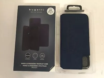 BUGATTI Ultrasuede Navy Blue Booklet Phone Case For IPhone X/XS BNIB T7474 • £8.99