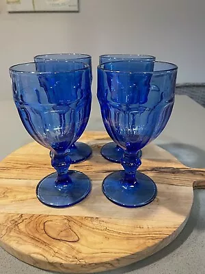 Vintage Libby Duratuff Gibraltar Blue 7  Tall Water Goblets Set Of 4 EUC • $48