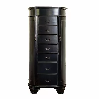 Black Finish Wooden Jewelry Armoire Storage Cabinet 7 Drawers Mirror Organizer • $488.90