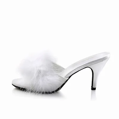 Pleaser Fluffy Marabou Trim Upper High Heels Mule Slippers Adult Woman AMOUR03 • $17.99
