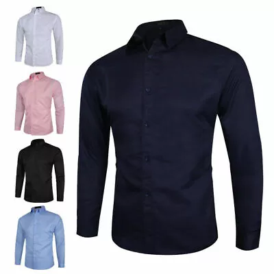 Mens Formal Dress Shirts Long Sleeve Button Up Long Sleeves Collared Top S-5XL • £11.49