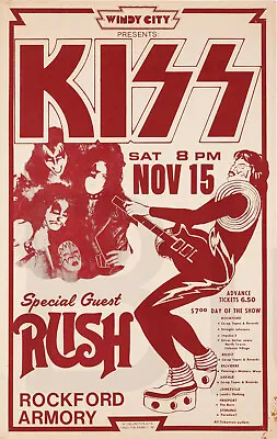 1975 KISS Rush Rockford Illinois Concert Poster 13 X 19  Photo Print • $16.96