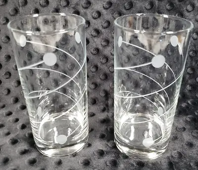 Vintage Highball Glasses Midcentury Barware Design -Dots Lines & Swirl Set Of 2 • $12.99
