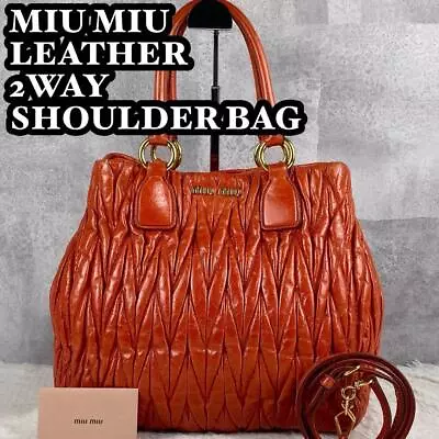 Extreme Miu Leather 2Way Shoulder Bag Matelasse Orange • $248.13