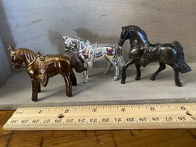 3 Vintage Metal Horses Figurine W Saddles Horse Miniature Toys Layout Silver + • $15