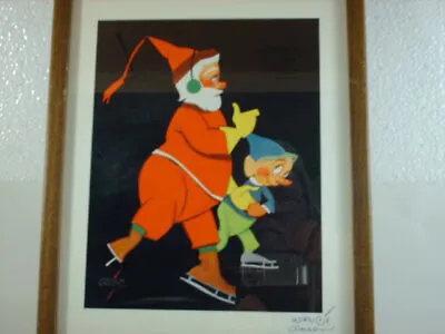 Vernon Grant Signed Art  Skating With Santa  In Wood Frame 1982 • $84.99